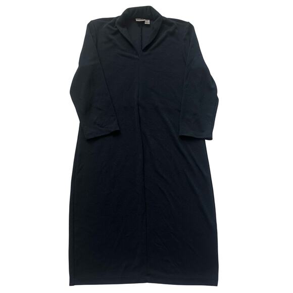 Chico's, Black, Quarter Sleeve, Collared V-Neck, Stretchy Long Dress- 1(M) - Picture 1 of 8